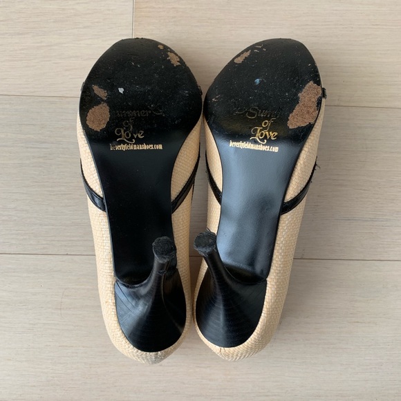 Beverly Feldman Summer Of Love Heels Black Jewel Flower Tan Peep Open Toe - Picture 4 of 8